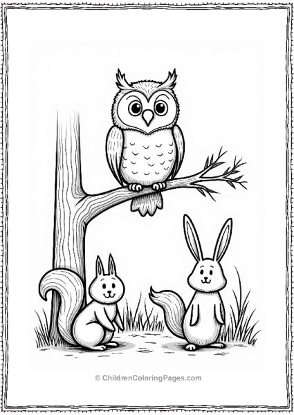 Owl With Woodland Creatures Free PDF Printable