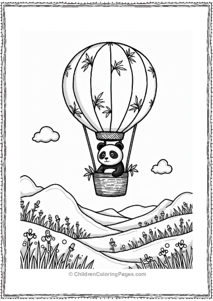 Panda In A Hot Air Balloon Over A Valley Free PDF Printable