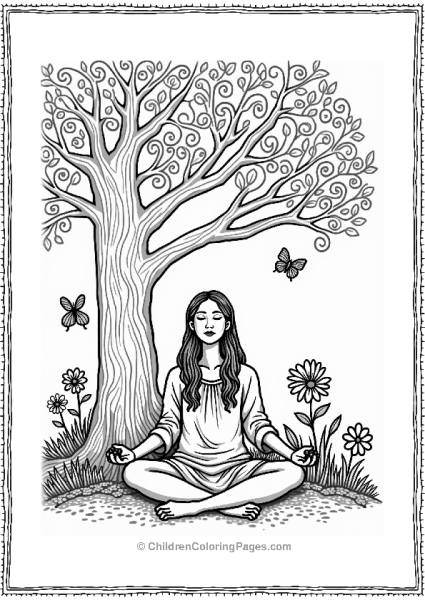Peaceful Hippie Meditating Under A Tree Free PDF Printable