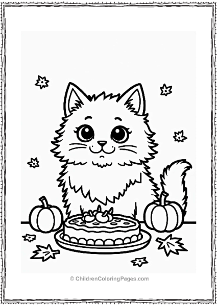 Persian Cat At Thanksgiving Feast Free PDF Printable
