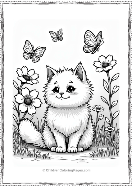 Persian Cat Exploring A Flower Garden Free PDF Printable