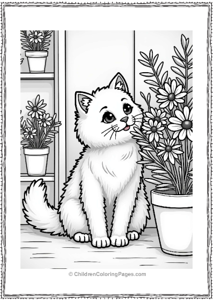 Persian Cat In A Flower Shop Free PDF Printable