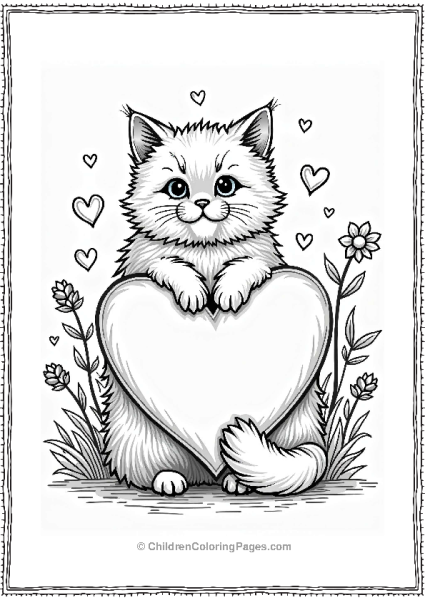 Persian Cat In A Heart For Valentines Day Free PDF Printable