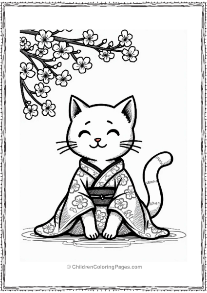 Persian Cat In A Kimono With Cherry Blossoms Free PDF Printable