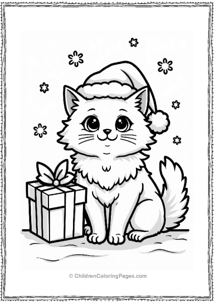Persian Cat In A Santa Hat With Gifts Free PDF Printable