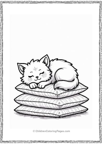 Persian Cat Sleeping On Colorful Pillows Free PDF Printable