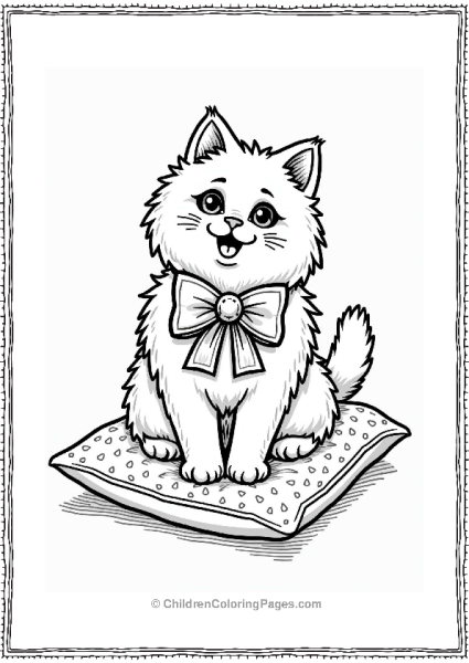 Persian Cat With A Bow On A Pillow Free PDF Printable