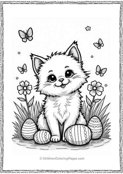 Persian Cat With Easter Eggs Free PDF Printable