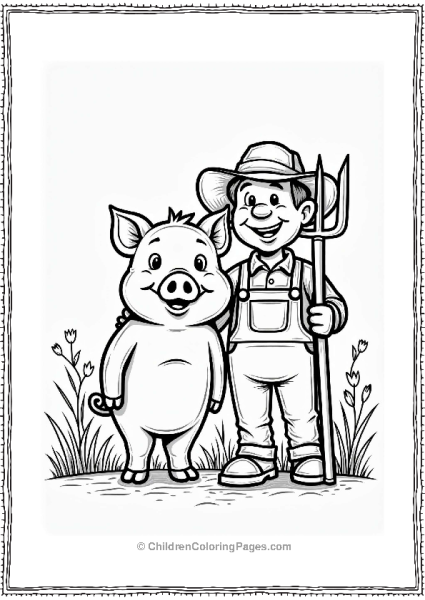 Pig And Farmer In A Barn Free PDF Printable