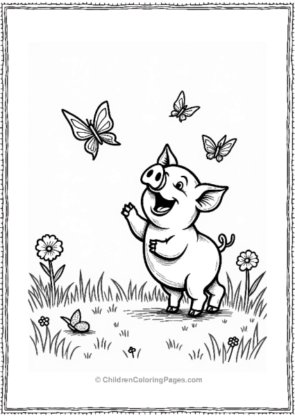 Pig Chasing Butterflies In A Field Free PDF Printable