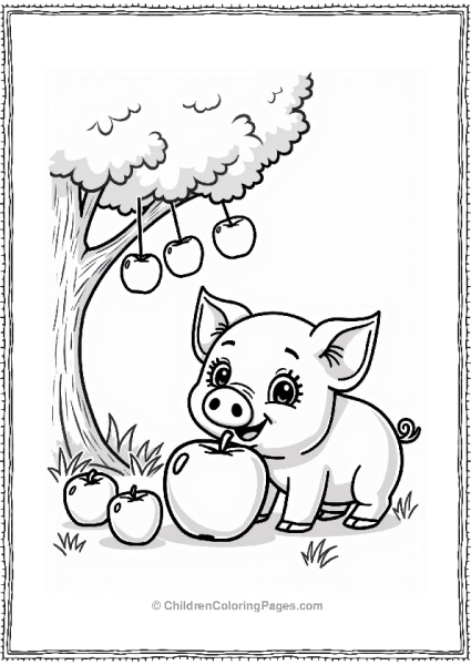 Pig Eating Apples Under A Tree Free PDF Printable