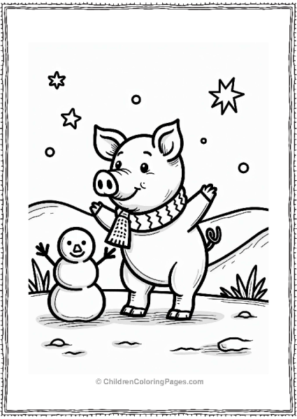 Pig Exploring A Snowy Landscape Free PDF Printable