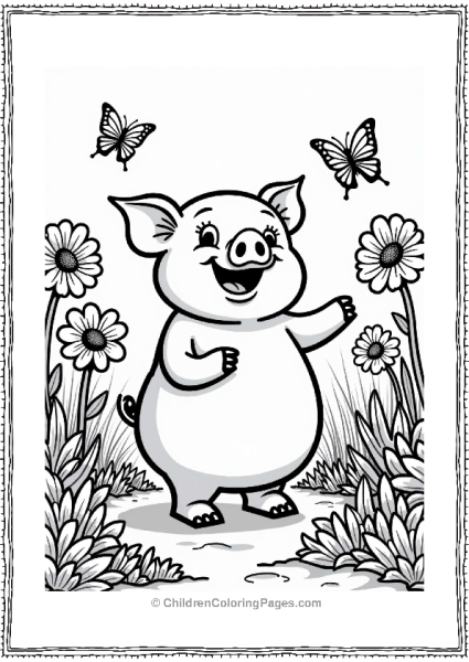 Pig In A Flower Garden Free PDF Printable