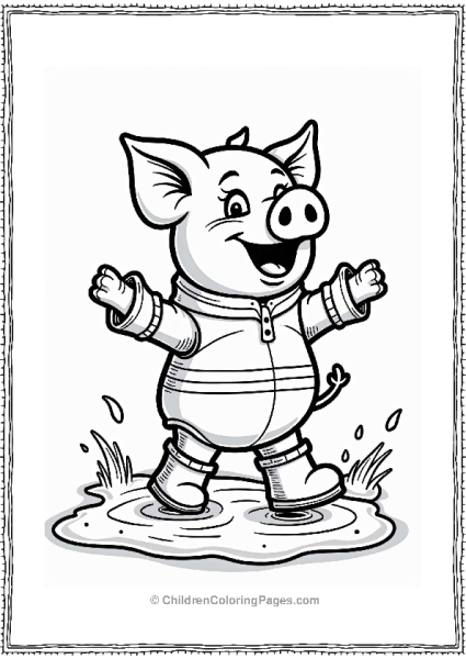Pig Jumping In Muddy Puddle Free PDF Printable