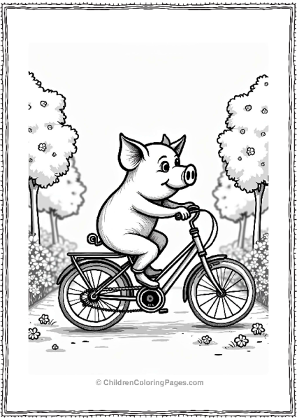 Pig Riding A Bike In The Park Free PDF Printable