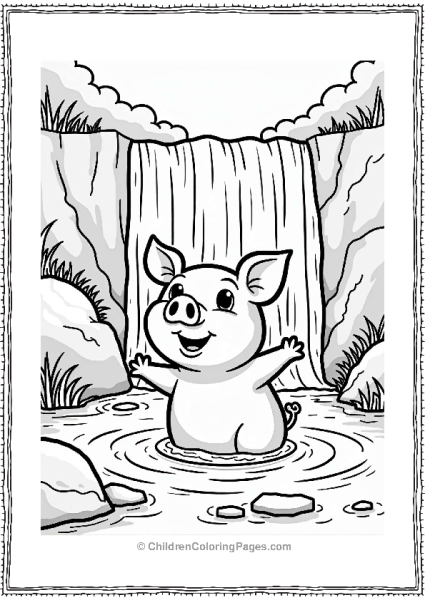 Pig Splashing At Waterfall Free PDF Printable