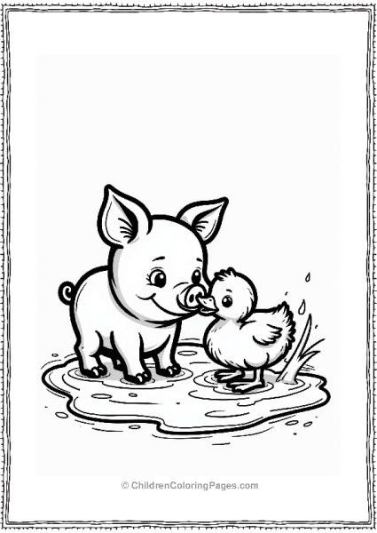 Piglet And Duckling Playing In A Puddle Free PDF Printable