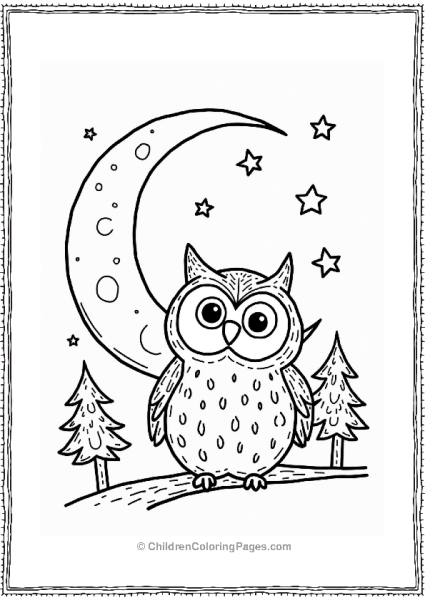 Playful Owl Under A Large Moon Free PDF Printable