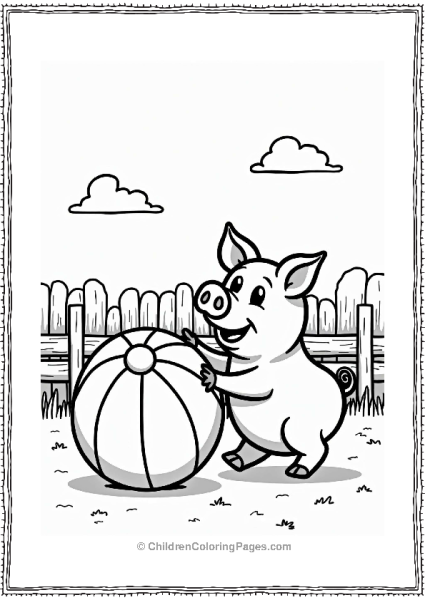 Playful Pig With A Beach Ball Free PDF Printable