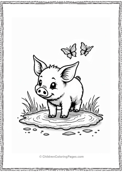 Playful Piglet In A Muddy Puddle Free PDF Printable