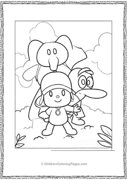 Pocoyo Elly And Pato Playing In A Field Free PDF Printable