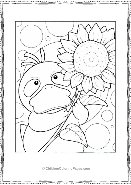 Psyduck Holding Sunflower Free PDF Printable