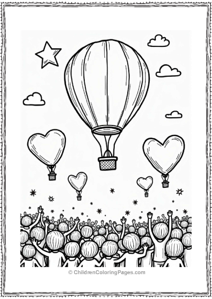 Rainbow Hot Air Balloons Over Cheerful Kids Free PDF Printable