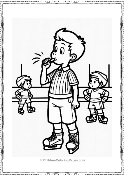 Referee Blowing Whistle On Ice Free PDF Printable