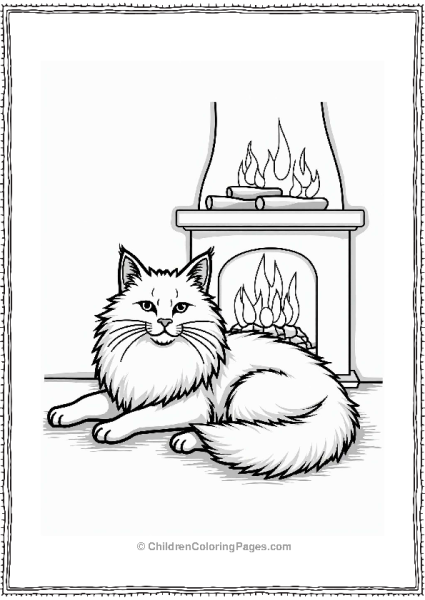 Regal Persian Cat By A Fireplace Free PDF Printable