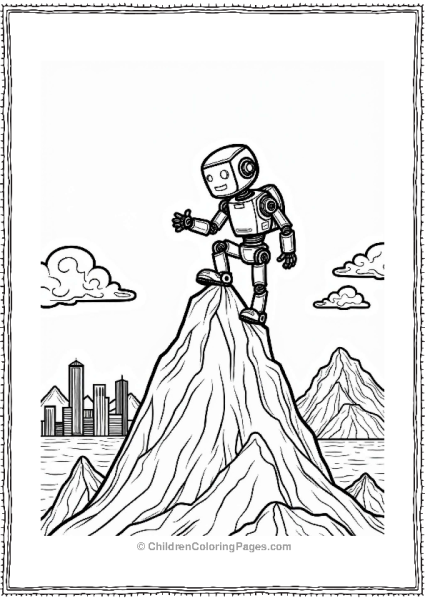Robot Adventurer Climbing A Mountain Free PDF Printable