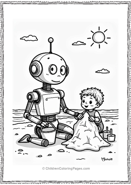 Robot Building A Sandcastle On The Beach Free PDF Printable