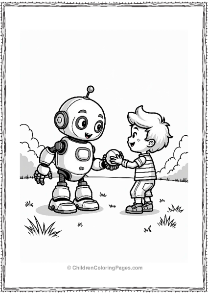 Robot Playing Catch In A Grassy Field Free PDF Printable
