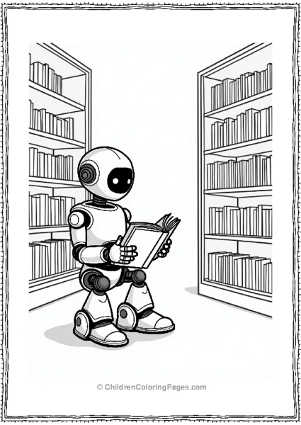 Robot Reading In A Futuristic Library Free PDF Printable