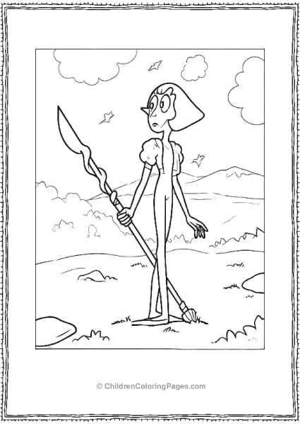 Simple Pearl Holding Spear Coloring Sheet Free PDF Printable