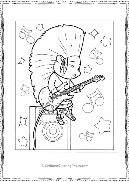 Sing Ash Playing Electric Guitar While Sitting On Amplifier Coloring Sheet Free PDF Printable