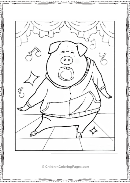 Sing Gunter Singing And Dancing In Tracksuit Coloring Sheet For Kids Free PDF Printable