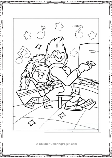 Sing Johnny And Ash Playing Music Coloring Page For Preschoolers Free PDF Printable