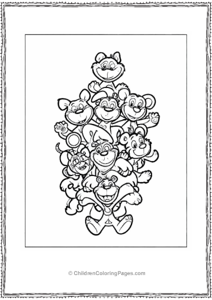 Smiling Critters Characters Cheering Coloring Sheet Free PDF Printable