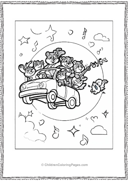 Smiling Critters On A Flying Car Free PDF Printable