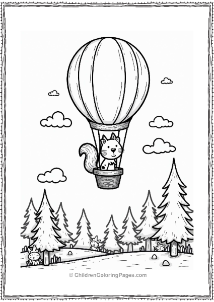 Squirrel In A Hot Air Balloon Over A Forest Free PDF Printable