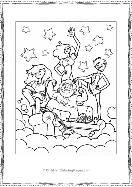 Steven Universe Posing On Couch With Amethyst Pearl And Garnet Coloring Page Free PDF Printable