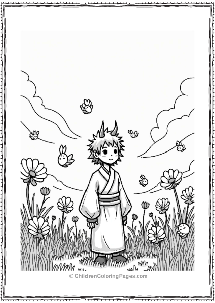 Tanjiro In A Meadow With Flower Spirits Free PDF Printable