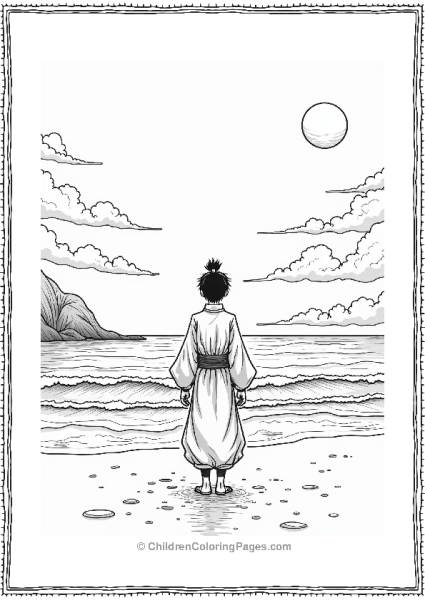 Tanjiro Practicing On A Tranquil Beach Free PDF Printable