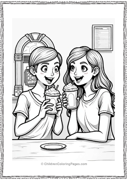 Teenagers Enjoying Milkshakes At A Retro Bar Free PDF Printable