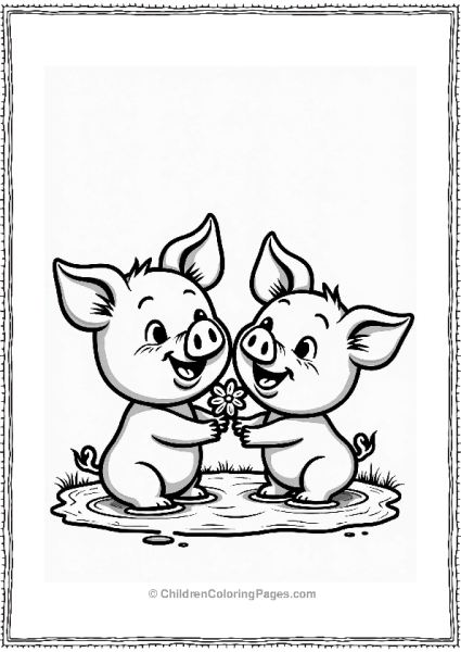Two Pigs Splashing In A Muddy Puddle Free PDF Printable