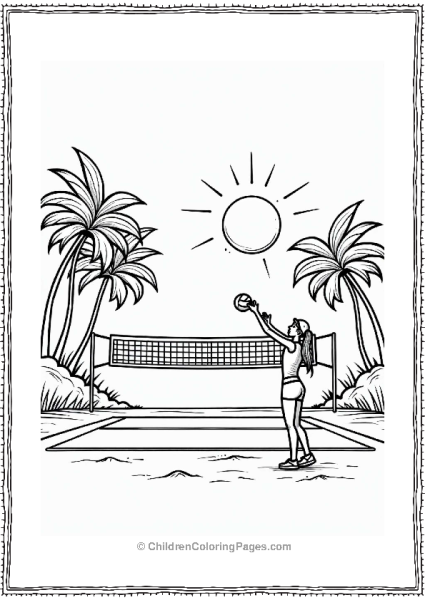 Volleyball Court With Player Serving Free PDF Printable