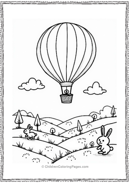 Whimsical Hot Air Balloon Over Rolling Hills Free PDF Printable