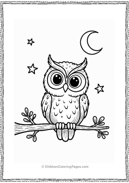 Wise Owl On A Branch Under The Night Sky Free PDF Printable