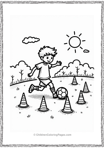 Young Soccer Player Dribbling Around Cones Free PDF Printable