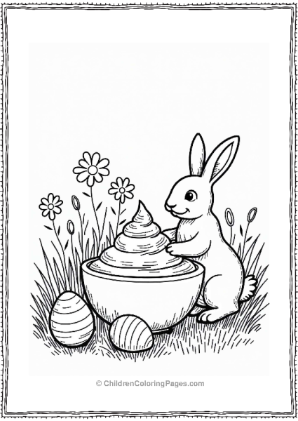 Custard Easter Scene With Bunny And Eggs Free PDF Printable